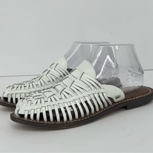 Sam Edelman Keelyn Hurache White Woven Leather Mules Slip On Shoes Flats Women 7